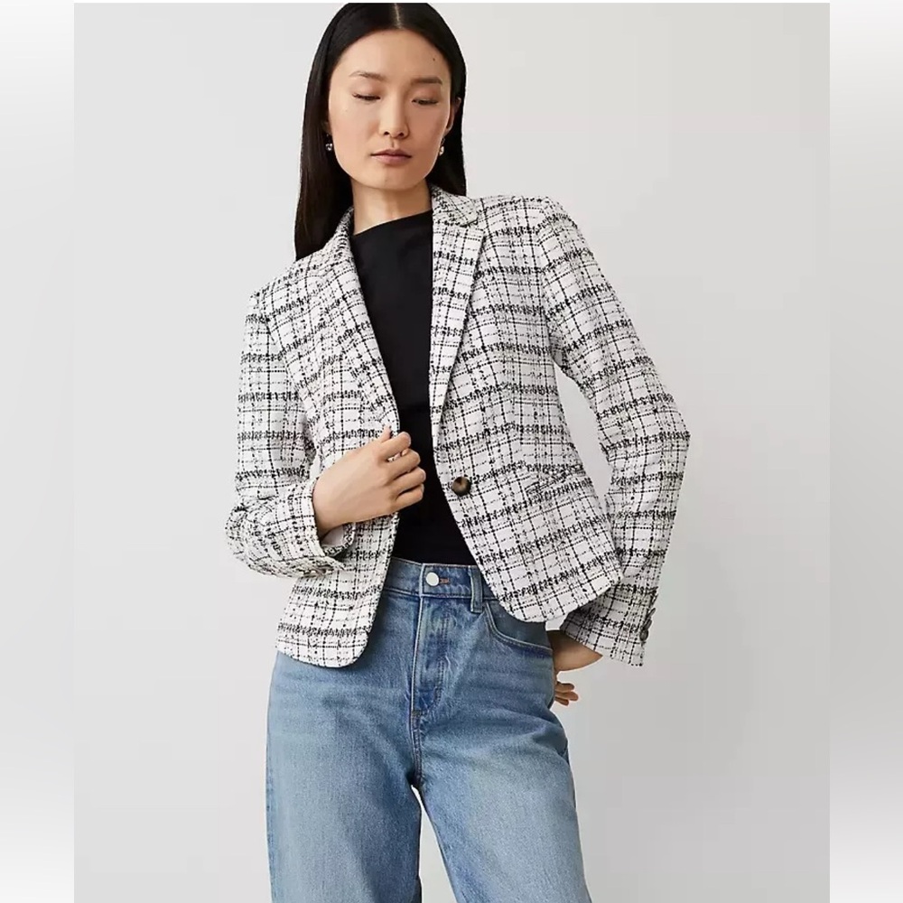 NEW $179 ANN TAYLOR The Newbury blazer in plaid tweed sz 4